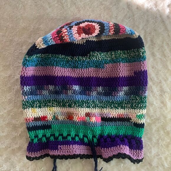 Knapsack Hand Crocheted Multicolored Cinch Sack Bag Boho Festival - Picture 3 of 8